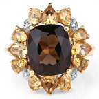 14K Yellow Gold Plated 7.10 Carat Genuine Smoky Quartz, Citrine & White Topaz Brass Ring