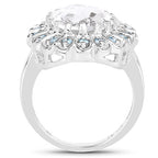 5.90 Carat Genuine Crystal Quartz and Swiss Blue Topaz .925 Sterling Silver Ring