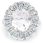 5.90 Carat Genuine Crystal Quartz and Swiss Blue Topaz .925 Sterling Silver Ring