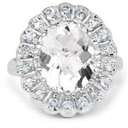 5.90 Carat Genuine Crystal Quartz and Swiss Blue Topaz .925 Sterling Silver Ring