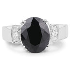 5.29 Carat Genuine Black Sapphire and White Topaz .925 Sterling Silver Ring