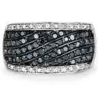 0.80 Carat Genuine Blue Diamond and White Diamond .925 Sterling Silver Ring
