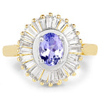 14K Yellow Gold Plated 2.16 Carat Genuine Tanzanite & White Topaz .925 Sterling Silver Ring