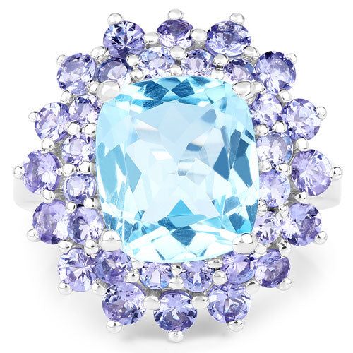 11.22 Carat Genuine Blue Topaz and Tanzanite .925 Sterling Silver Ring