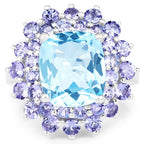 11.22 Carat Genuine Blue Topaz and Tanzanite .925 Sterling Silver Ring