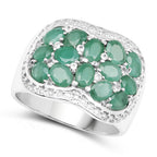 2.20 Carat Genuine Emerald & White Topaz .925 Sterling Silver Ring
