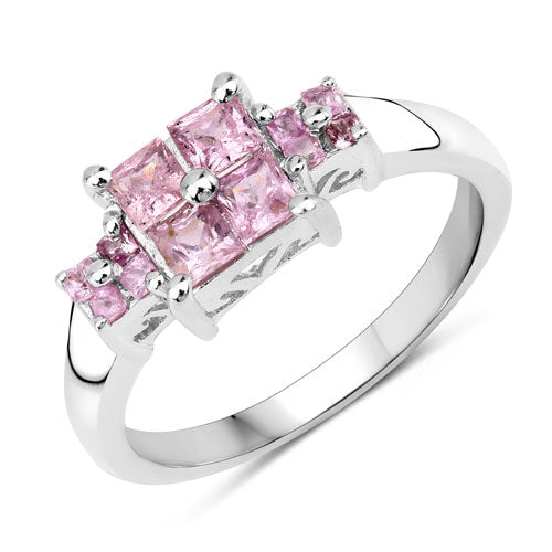0.96 Carat Genuine Pink Sapphire .925 Sterling Silver Ring