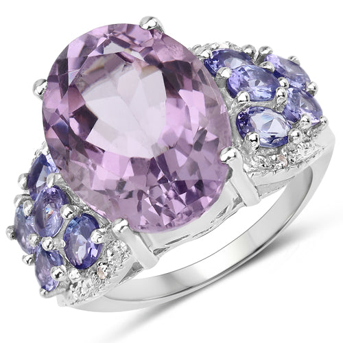 6.62 Carat Genuine Amethyst, Tanzanite, and White Topaz .925 Sterling Silver Ring