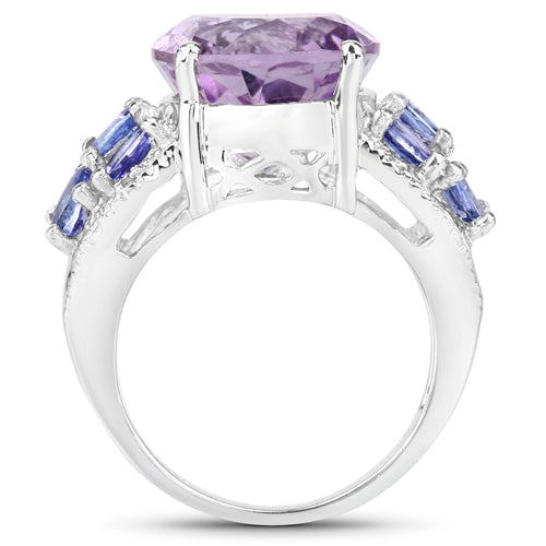 6.62 Carat Genuine Amethyst, Tanzanite, and White Topaz .925 Sterling Silver Ring