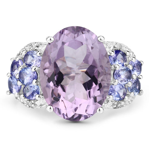 6.62 Carat Genuine Amethyst, Tanzanite, and White Topaz .925 Sterling Silver Ring