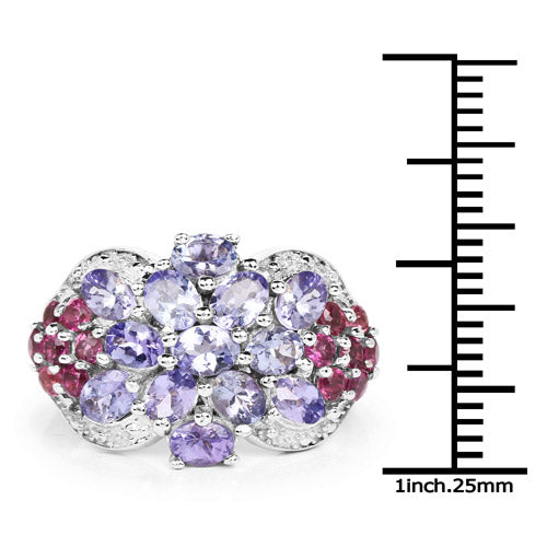 2.91 Carat Genuine Tanzanite and Rhodolite .925 Sterling Silver Ring
