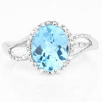 3.29 Carat Genuine Swiss Blue Topaz and White Diamond 10K White Gold Ring