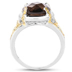 3.28 Carat Genuine Smoky Quartz and Yellow Diamond .925 Sterling Silver Ring