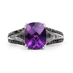 2.87 Carat Genuine Amethyst and Black Diamond .925 Sterling Silver Ring