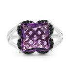 4.58 Carat Genuine Amethyst & Black Diamond .925 Sterling Silver Ring