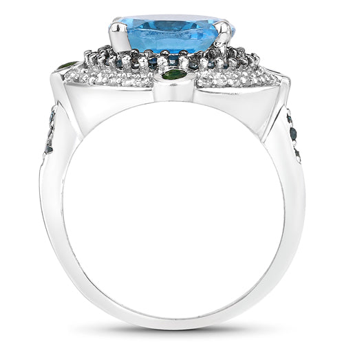 5.84 Carat Genuine Multi-Stone .925 Sterling Silver Ring