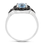 1.19 Carat Genuine Swiss Blue Topaz & Black Diamond .925 Sterling Silver Ring