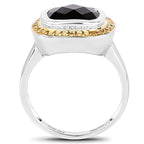 3.67 Carat Genuine Smoky Quartz and Yellow Diamond .925 Sterling Silver Ring