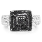 0.55 Carat Genuine Black Diamond and White Diamond .925 Sterling Silver Ring