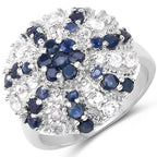 1.78 Carat Genuine Blue Sapphire & White Topaz .925 Sterling Silver Ring