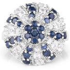 1.78 Carat Genuine Blue Sapphire & White Topaz .925 Sterling Silver Ring