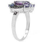 4.04 Carat Genuine Amethyst & Tanzanite .925 Sterling Silver Ring