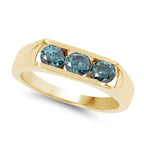 14K Yellow Gold Plated 0.90 Carat Genuine Blue Diamond .925 Sterling Silver Ring