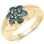 14K Yellow Gold Plated 0.98 Carat Genuine Blue Diamond .925 Sterling Silver Ring