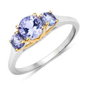 Anillo de plata de ley .925 con tanzanita genuina de 1,07 quilates, chapado en dos tonos
