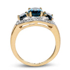 14K Yellow Gold Plated 2.77 Carat Genuine London Blue Topaz and White Topaz .925 Sterling Silver Ring