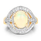 14K Yellow Gold Plated 1.88 Carat Genuine Ethiopian Opal and White Topaz .925 Sterling Silver Ring