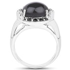 5.68 Carat Genuine Grey Moonstone & Black Spinel .925 Sterling Silver Ring