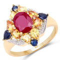 Anillo de plata esterlina .925 con baño de oro amarillo de 14 quilates, con varias piedras genuinas de 3,76 quilates