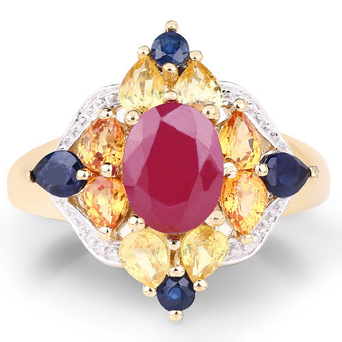Anillo de plata esterlina .925 con baño de oro amarillo de 14 quilates, con varias piedras genuinas de 3,76 quilates