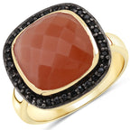 6.74 Carat Genuine Peach Moonstone and Black Spinel .925 Sterling Silver Ring