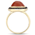 6.74 Carat Genuine Peach Moonstone and Black Spinel .925 Sterling Silver Ring