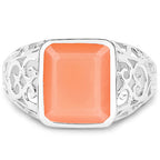 5.75 Carat Genuine Peach Moonstone .925 Sterling Silver Ring