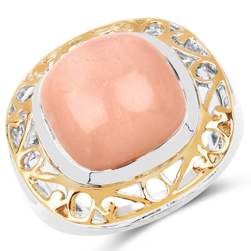 Two-Tone Plated 12.80 Carat Genuine Moonstone .925 Sterling Silver Ring