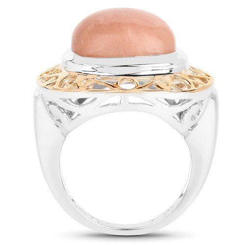 Two-Tone Plated 12.80 Carat Genuine Moonstone .925 Sterling Silver Ring