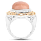 Two Tone Plated 12.80 Carat Genuine Moonstone .925 Sterling Silver Ring