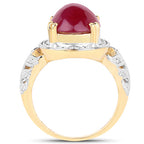 Anillo de plata de ley .925 chapado en oro amarillo de 14 quilates con rubí genuino relleno de vidrio de 4.46 quilates