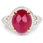 Anillo de plata de ley .925 chapado en oro amarillo de 14 quilates con rubí genuino relleno de vidrio de 4.46 quilates