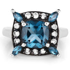 3.24 Carat Genuine London Blue Topaz and White Topaz .925 Sterling Silver Ring