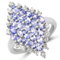 2.40 Carat Genuine Tanzanite and White Topaz .925 Sterling Silver Ring