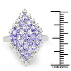 2.40 Carat Genuine Tanzanite and White Topaz .925 Sterling Silver Ring