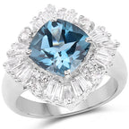 5.19 Carat Genuine London Blue Topaz & White Topaz .925 Sterling Silver Ring