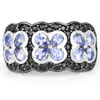 14K Yellow Gold Plated 2.60 Carat Genuine Tanzanite and Black Spinel .925 Sterling Silver Ring