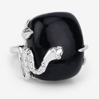 21.04 Carat Genuine Black Onyx and White Topaz .925 Sterling Silver Ring