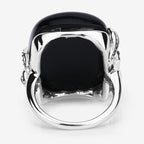 21.04 Carat Genuine Black Onyx and White Topaz .925 Sterling Silver Ring