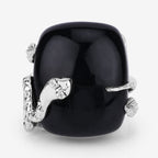 21.04 Carat Genuine Black Onyx and White Topaz .925 Sterling Silver Ring